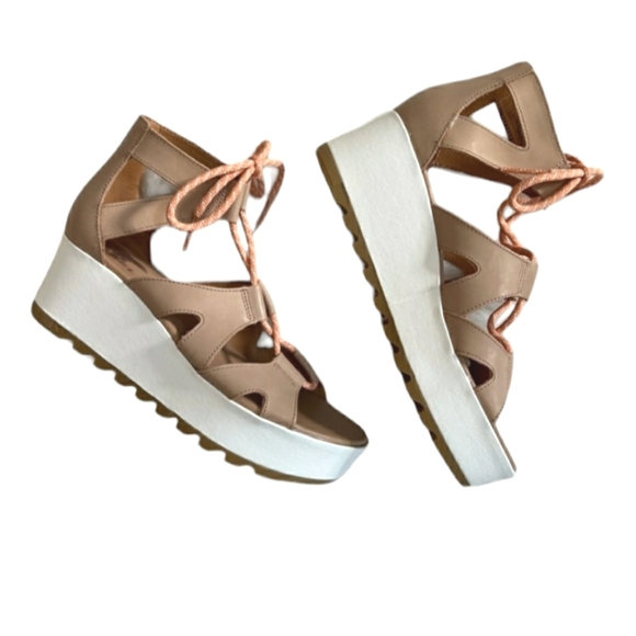 Sorel Cameron Flatform Lace Wedge Sandal Honest Beige Gum NEW - Picture 2 of 7